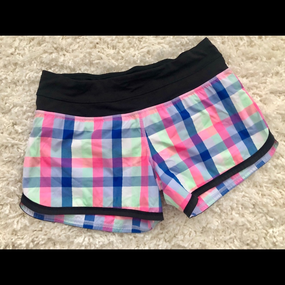 Lululemon Neon Plaid Running Shorts